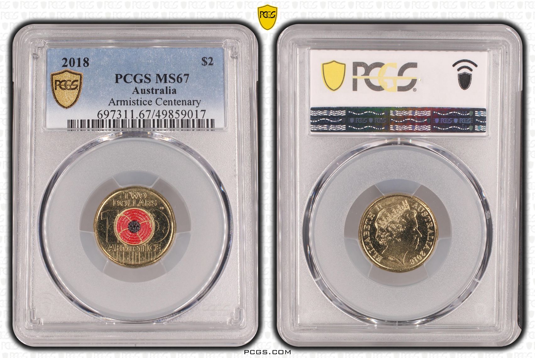 Armistice Centenary Colorized, POP 19/0, Two Dollar, 2018, PCGS MS67