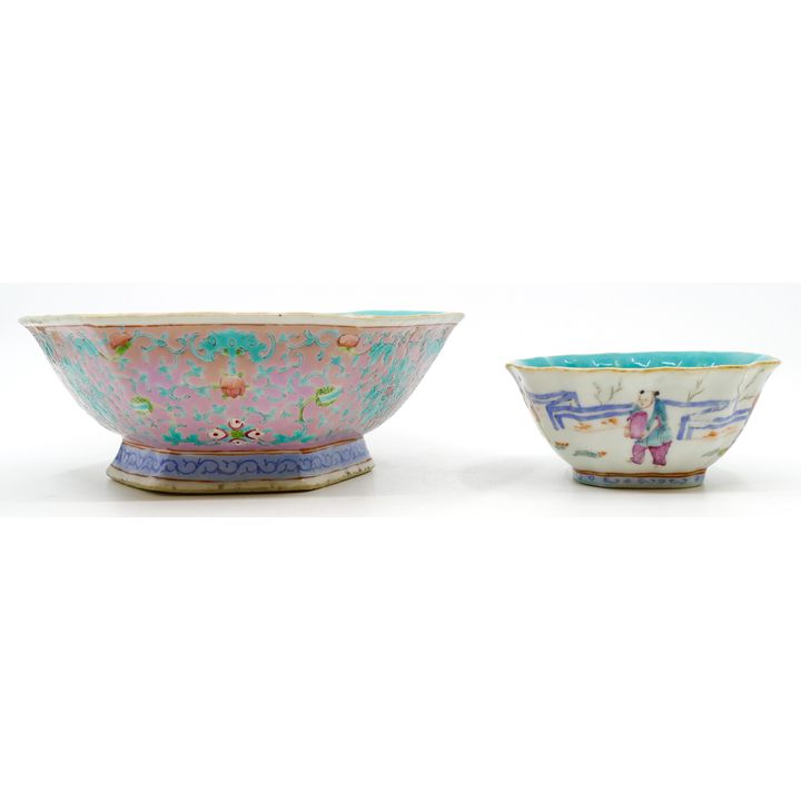 2pc Chinese Tongzhi Porcelain Bowls 5'' and 8.5''