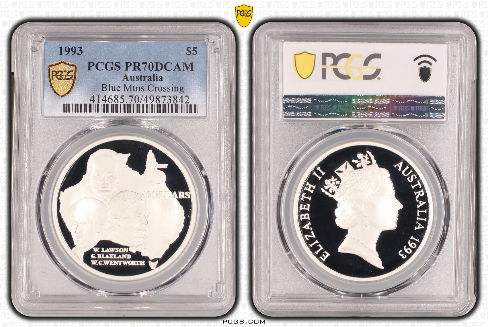 Blue Mtns Crossing POP 20/0, Five Dollar, 1993, PCGS PR70DCAM