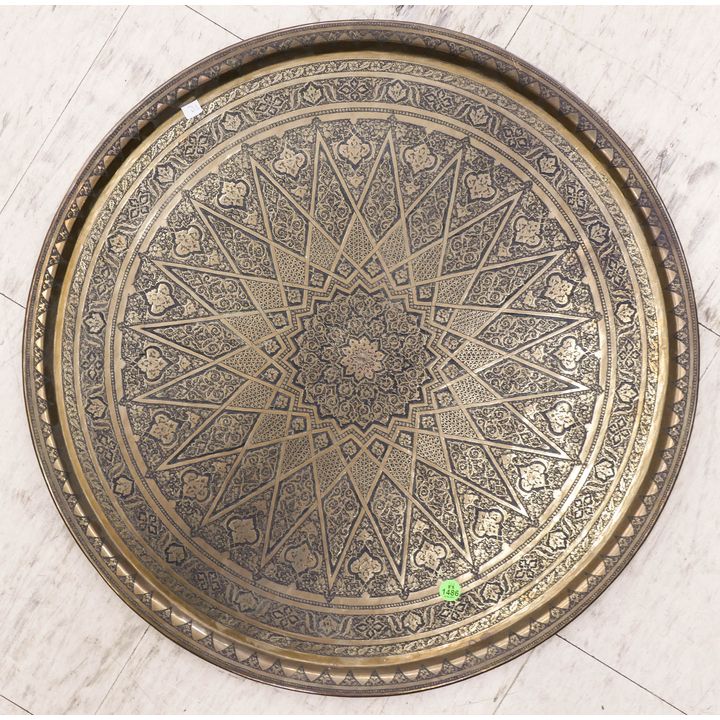 Vintage Persian Handworked Brass Tray- 23''