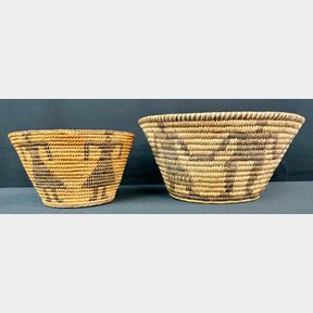 Two Vintage Friendship Themed Pima Baskets