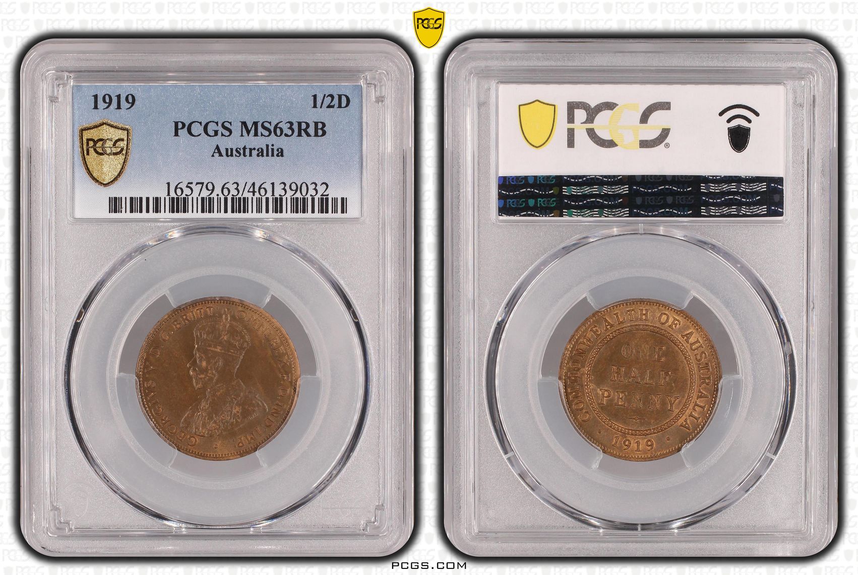 Halfpenny, 1919, PCGS MS63RB