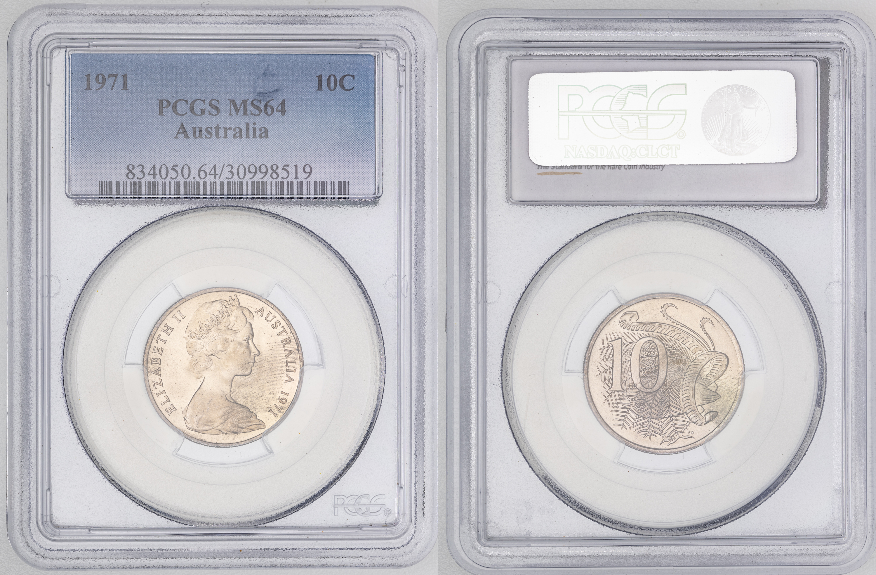 Elizabeth II, , Ten Cent, 1971, PCGS MS64