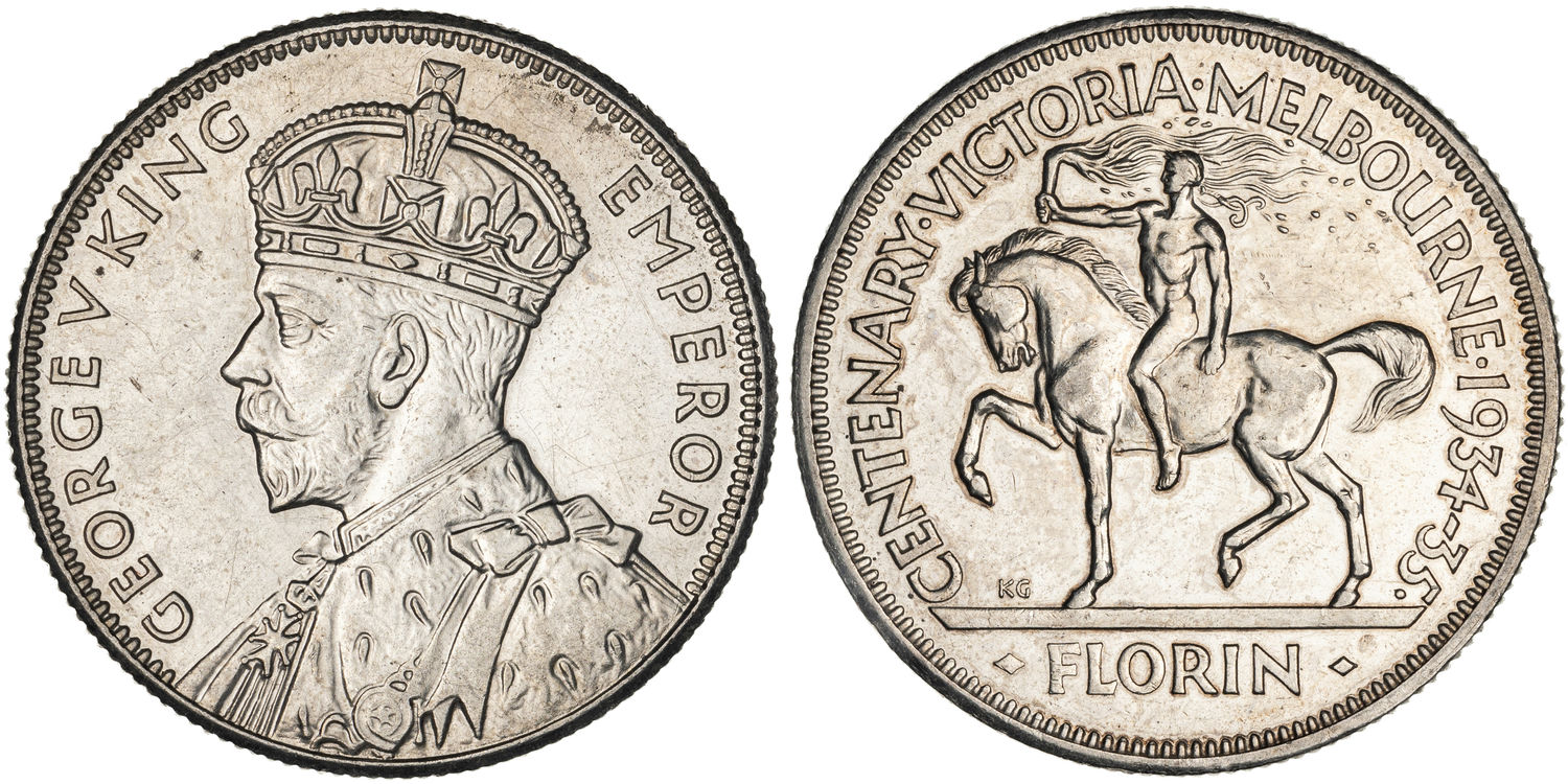 George V, Melbourne Centenary, Florin, 1934-35, UNC