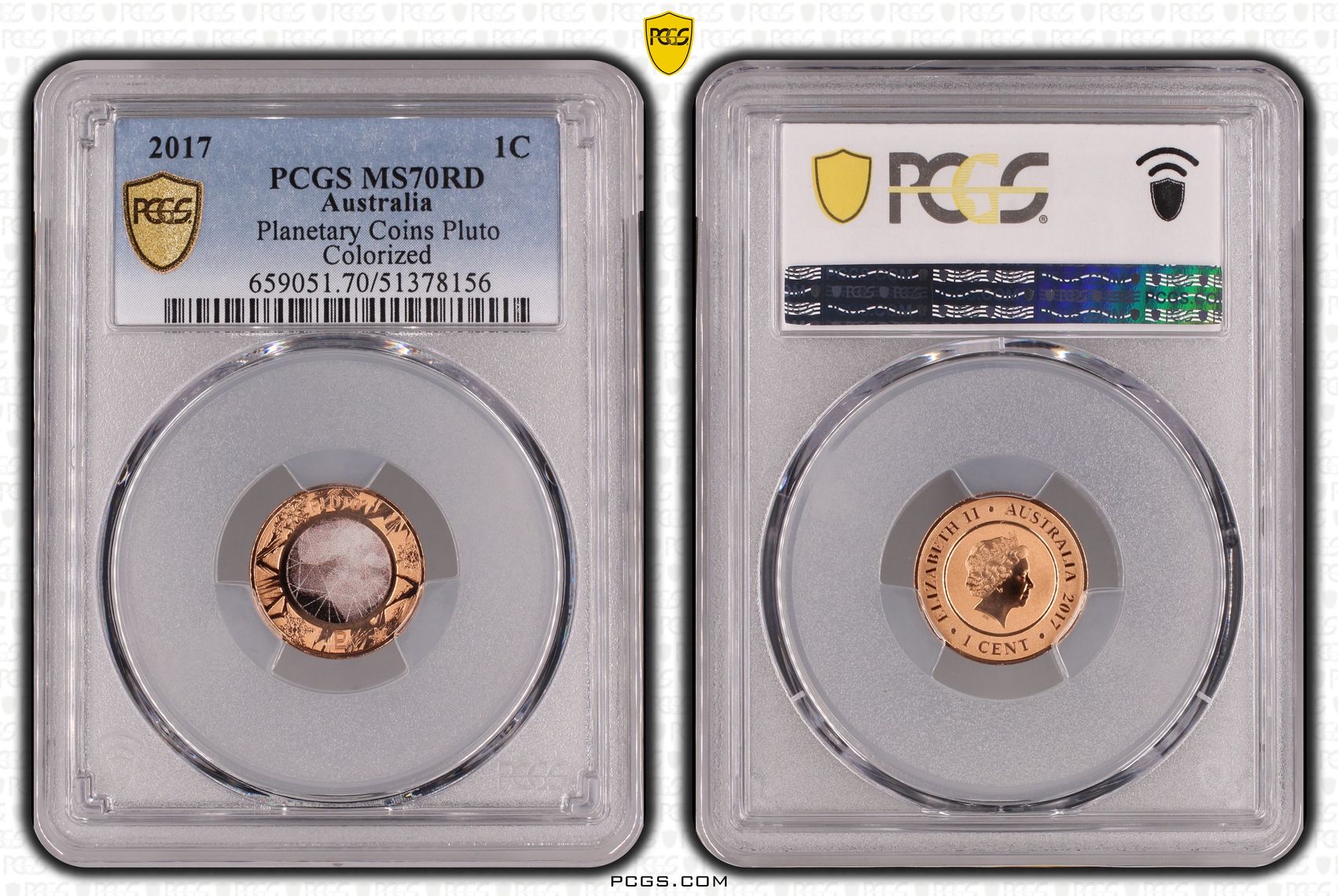 Planetary Coins Pluto Colorized, 1C, 2017, PCGS MS70RD