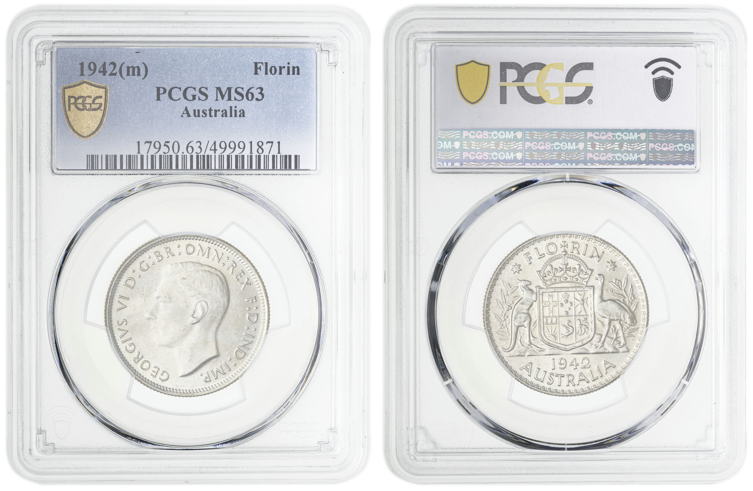 George VI, Florin, 1942, PCGS MS63