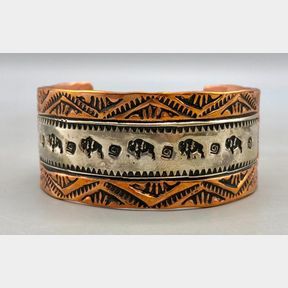 Buffalo Themed Sterling Silver And Copper Bracelet By Little