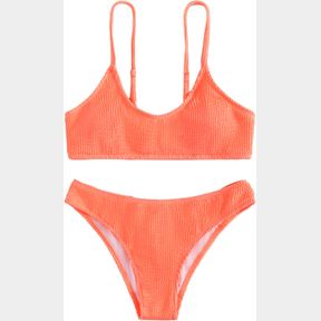 SOLY HUX BIKINI SETS FOR WOMEN SOLID TEXTURED BIKINI BATHING SUITS 2 PIECE SWIMSUIT, SOLID CORAL ORANGE, LARGE