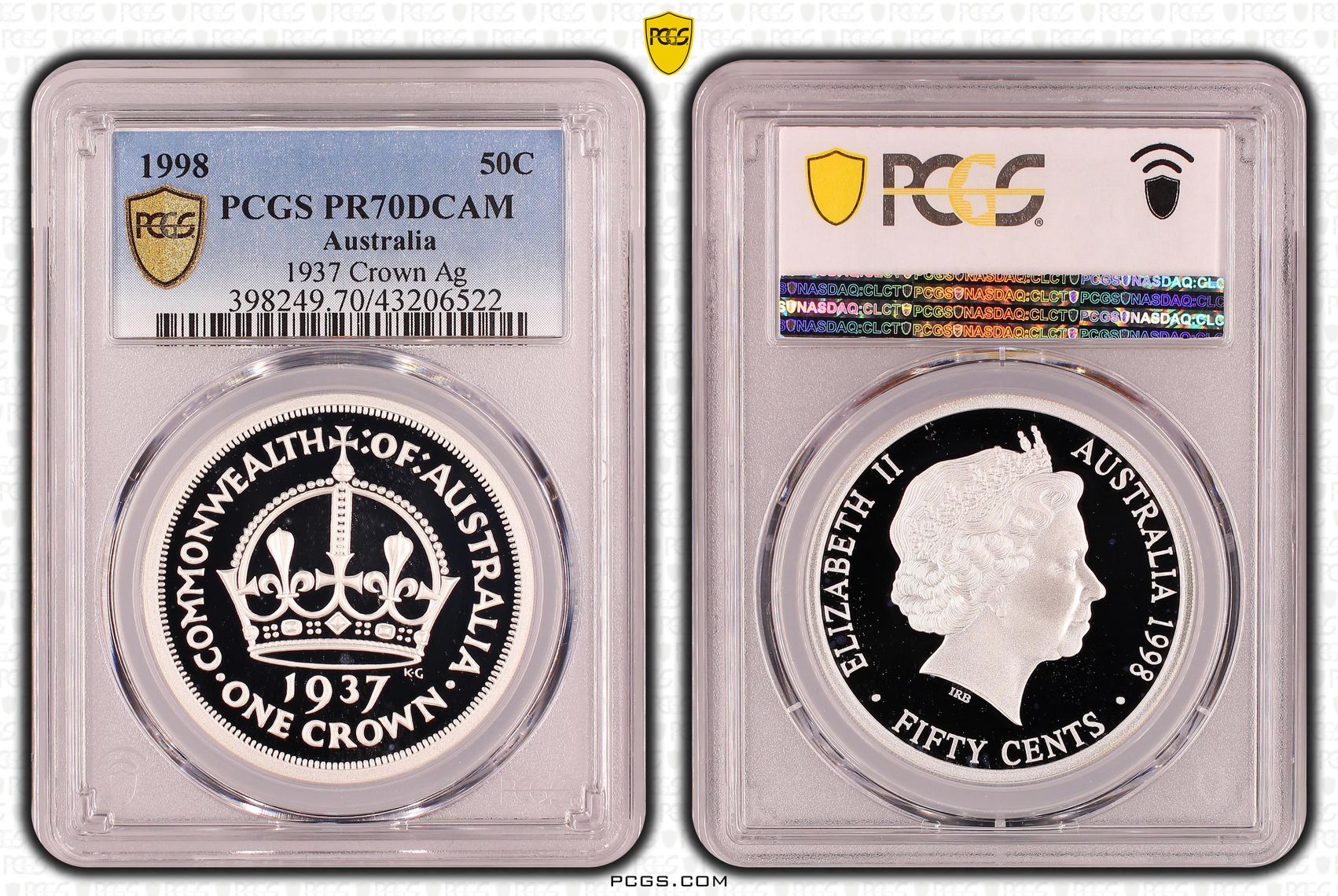 1998 Australia Fifty Cent, 50c Silver 1937 Crown Ag PCGS - PR70DCAM POP 16/0 -522