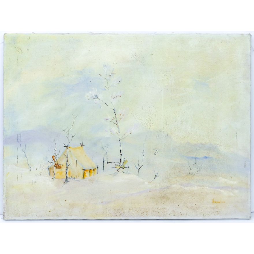 Gene Amondson ''Tundra Camp'' Oil on Canvas 18''x24'' - Damage