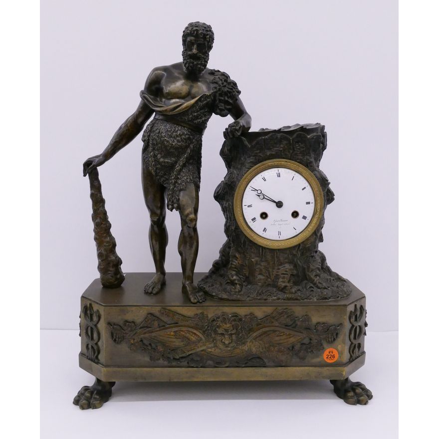 Antique French Gentilhomme Hercules Figural Bronze Mantle Clock- 19x15''