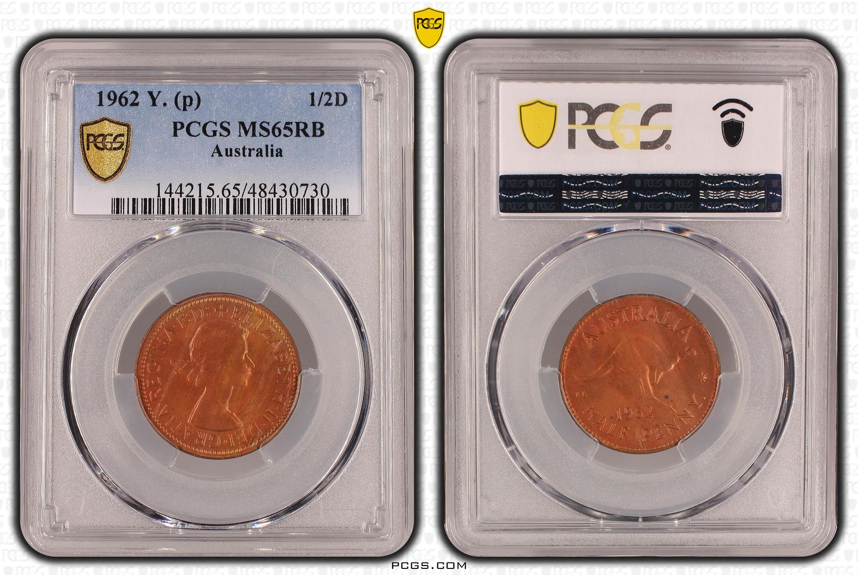 Elizabeth II, Halfpenny, 1962, PCGS MS65RB