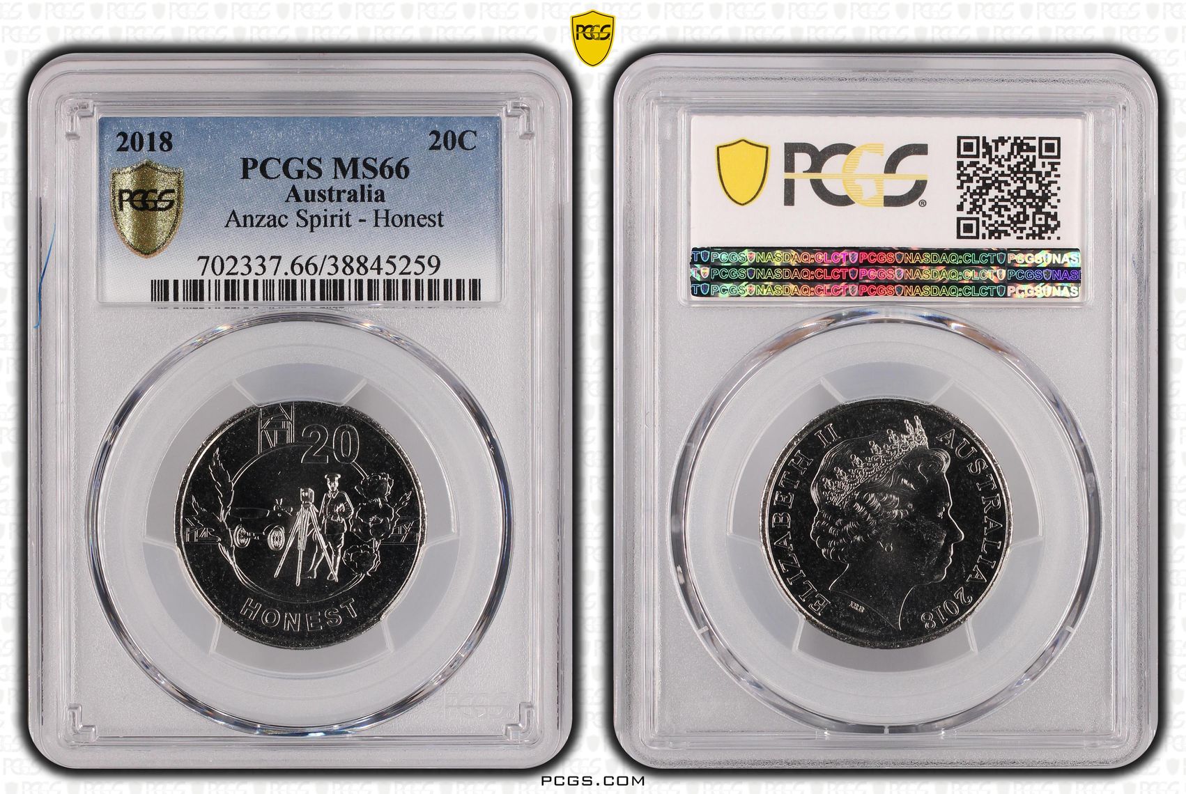 2018 Australia Twenty Cent, 20c Anzac Spirit - Honest PCGS - MS66 -259