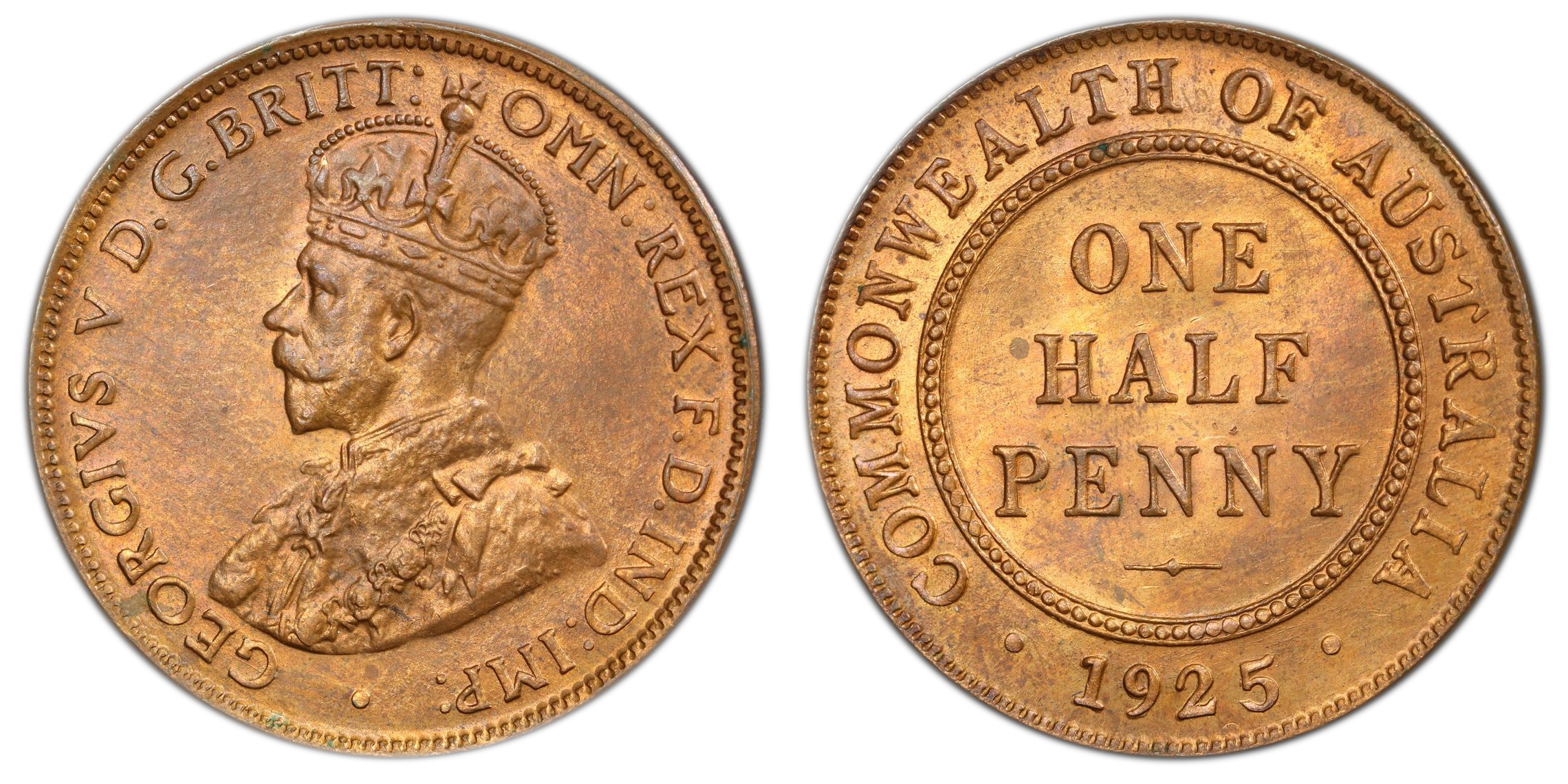 George V, Halfpenny, 1925, PCGS MS64RB