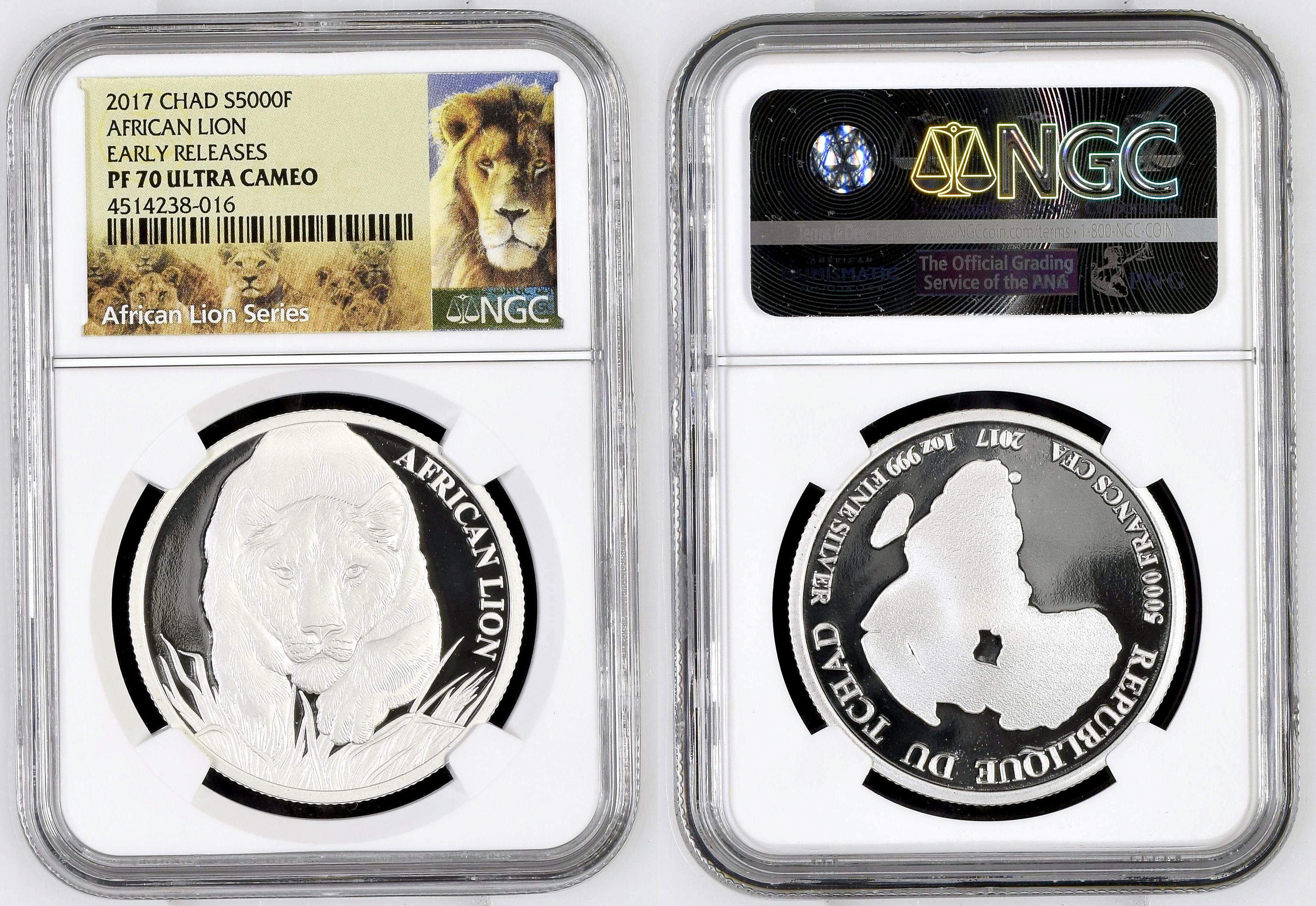 Africa, African Lion, Five Thousand Francs, 2017, NGC PF 70 ULTRA CAMEO