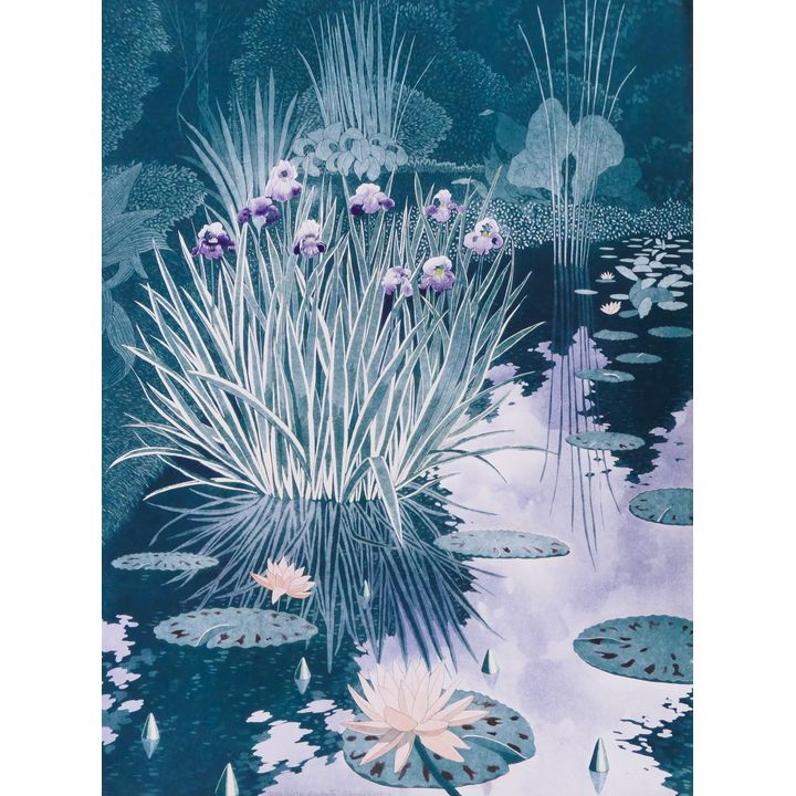 Sherrie Wolf (b. 1952, Oregon) 'Water Garden I' Hand Colored Etching. Dated 1987. Edition 18/150.