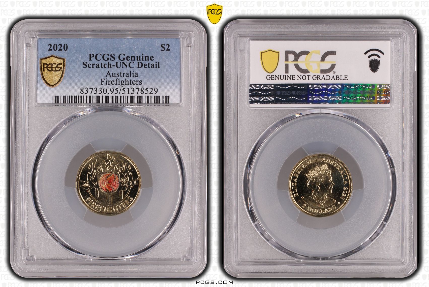 Firefighters Colorized, Two Dollar, 2020, PCGS Genuine - UNC Details (95 - Scratch)