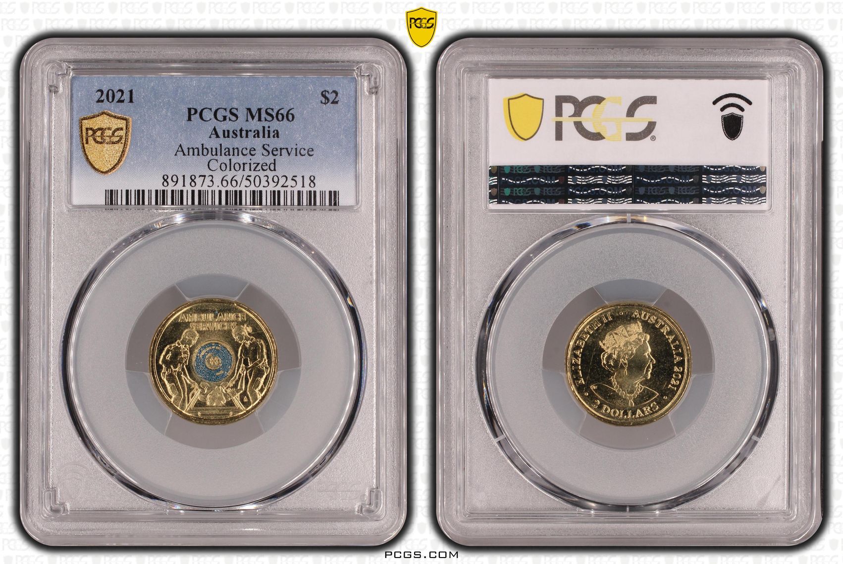 Elizabeth II, Ambulance Service - Colorized , Two Dollar, 2021, PCGS MS66