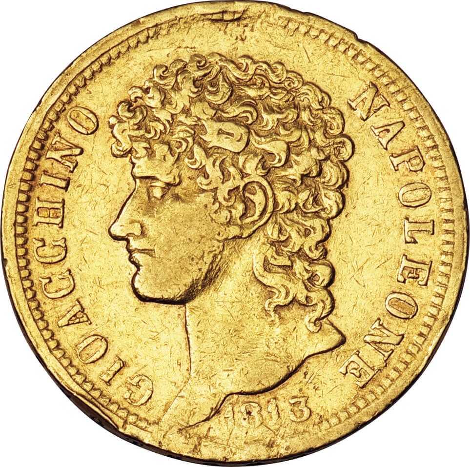 イタリア Italy 1813 Gold 40リラ Lire 普 F ナポリ王国 ジョアシャン ミュラ像 40リレ金貨 1813年 Km266 Kingdom Of Naples Taisei Auction