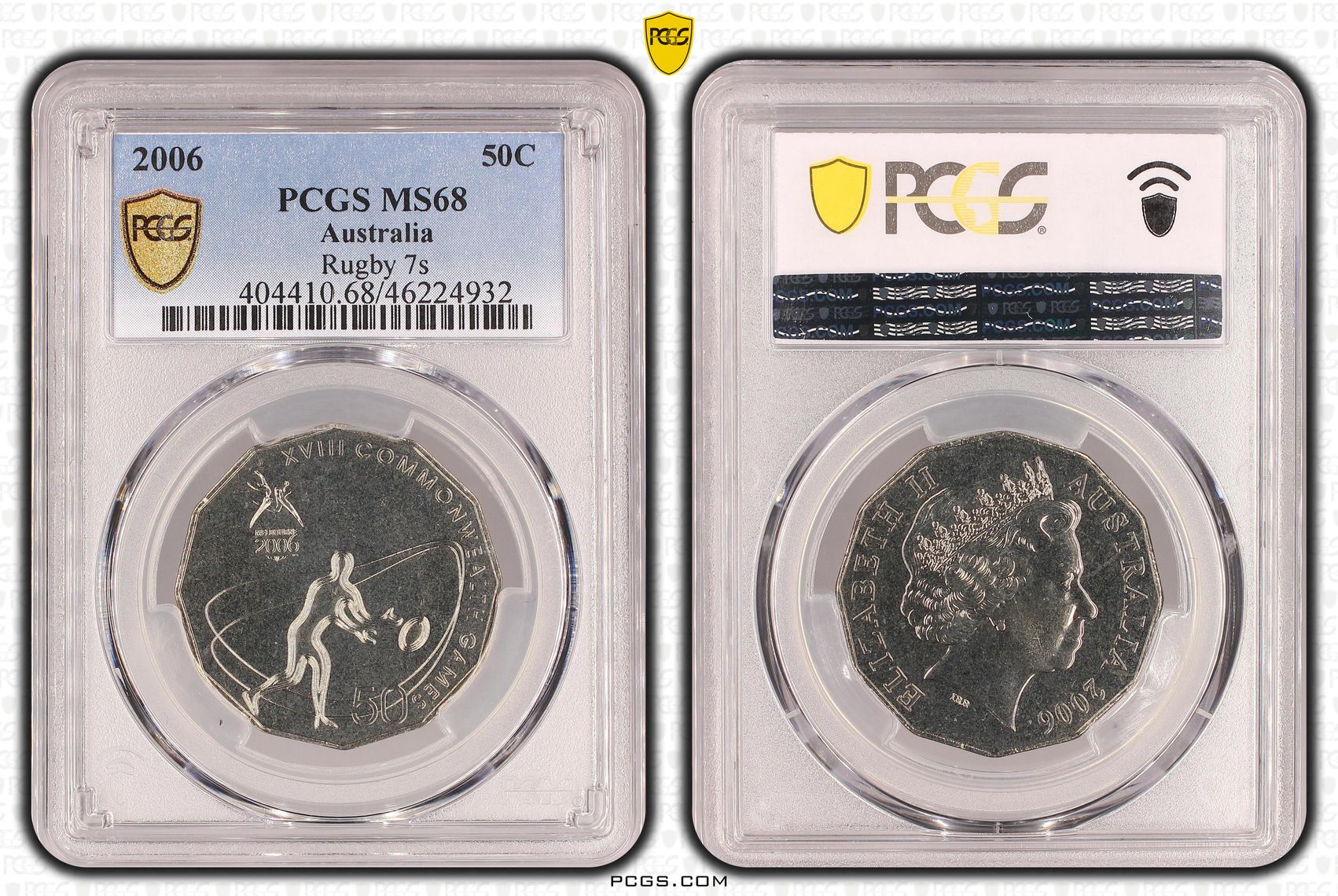 Elizabeth II, Rugby 7s, Fifty Cent, 2006, PCGS MS 68