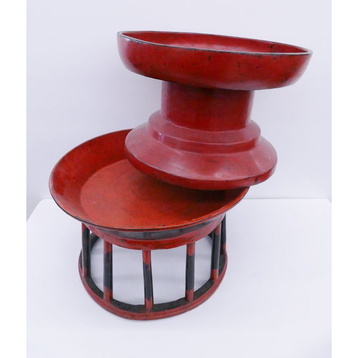 2pc Edo Japanese Lacquered Food Stands- 10x16''
