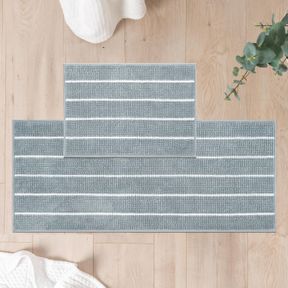 24"X17"+47"X20" FRESHMINT STRIPE CHENILLE BATHROOM RUGS SET 2 PIECE 17"X24"+20"X47", WATER ABSORBENT SOFT BATH MAT FOR BATHROOM, N