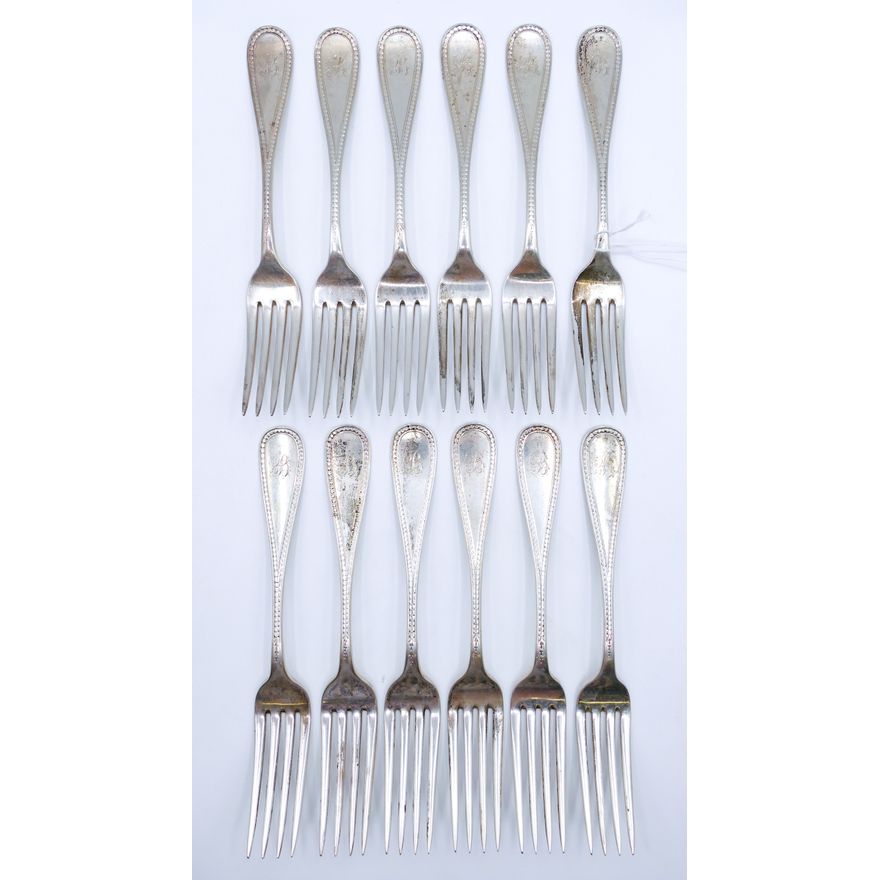 Set 12 Bigelow Kennard & Co. Sterling Dinner Forks 7.5'' - 895 Grams TW