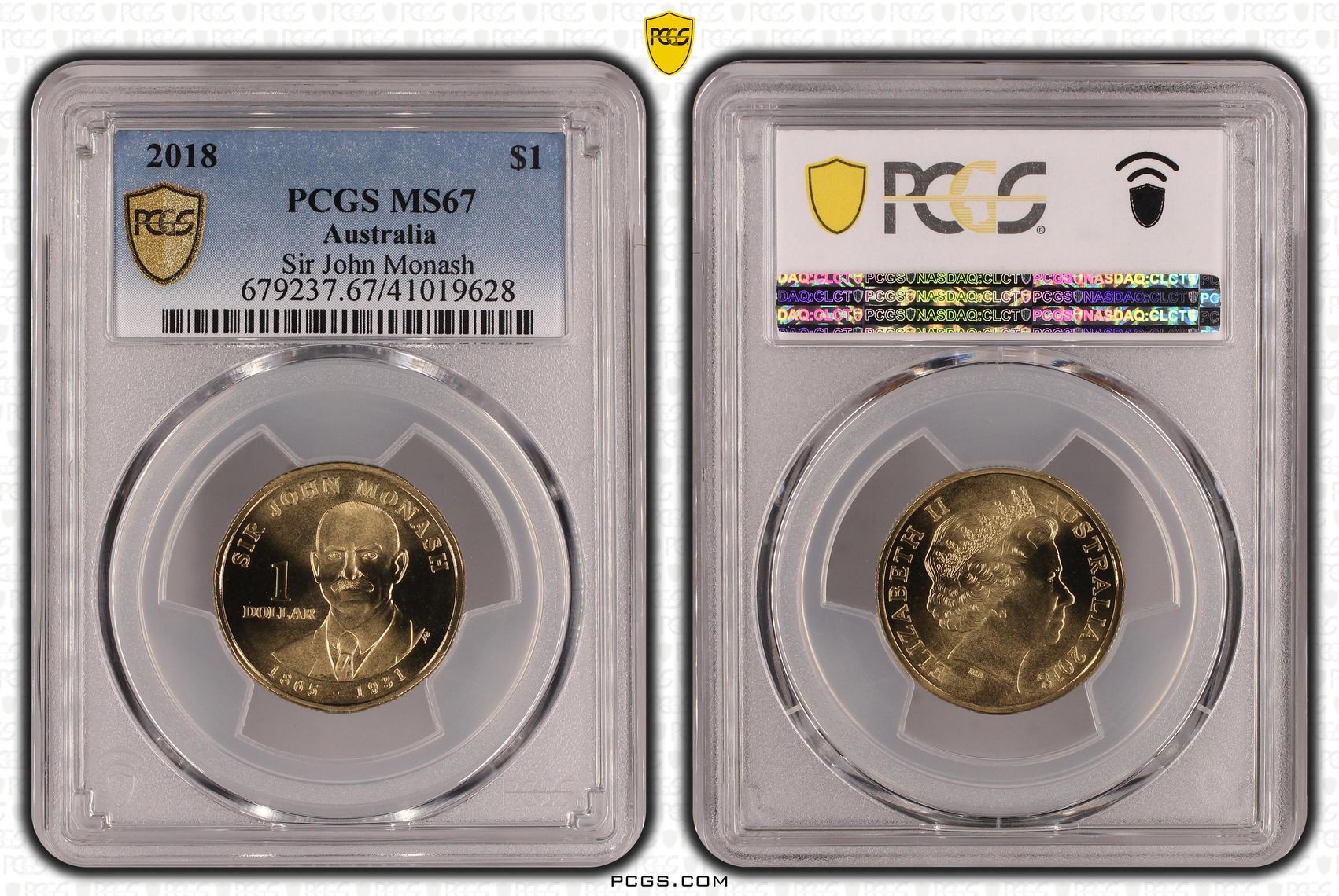 Elizabeth II, Sir John Monash, One Dollar, 2018, PCGS MS67