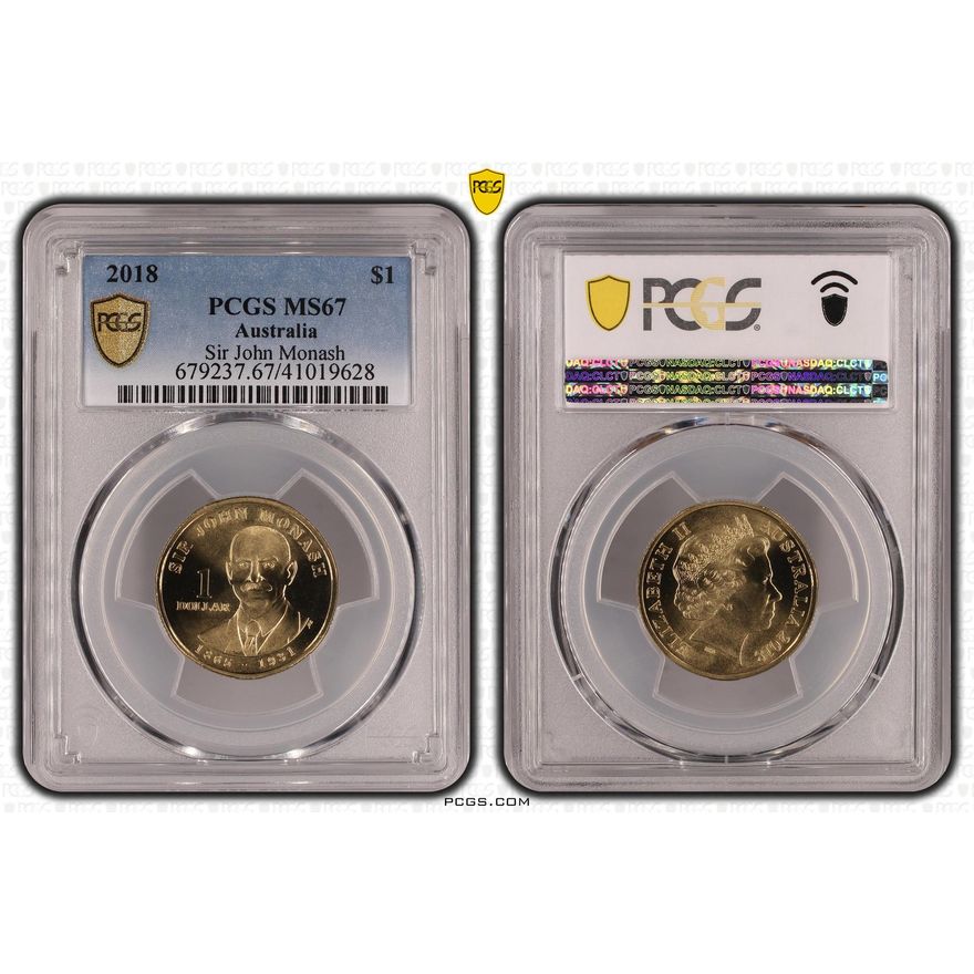 Elizabeth II, Sir John Monash, One Dollar, 2018, PCGS MS67