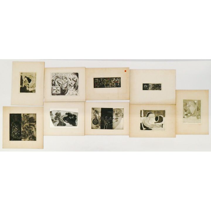 9pc Porter Lewis Abstract 1960's Etchings Matted 19''x18'' Largest