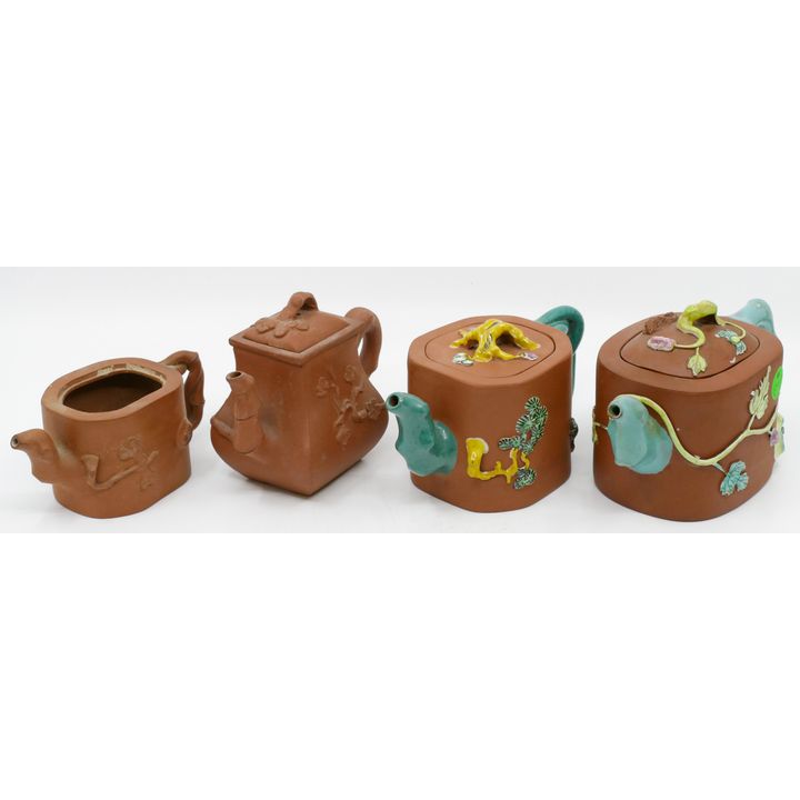 4pc Chinese Republic Yixing Teapots 5.5'' to 7'' Long - One is missing lid