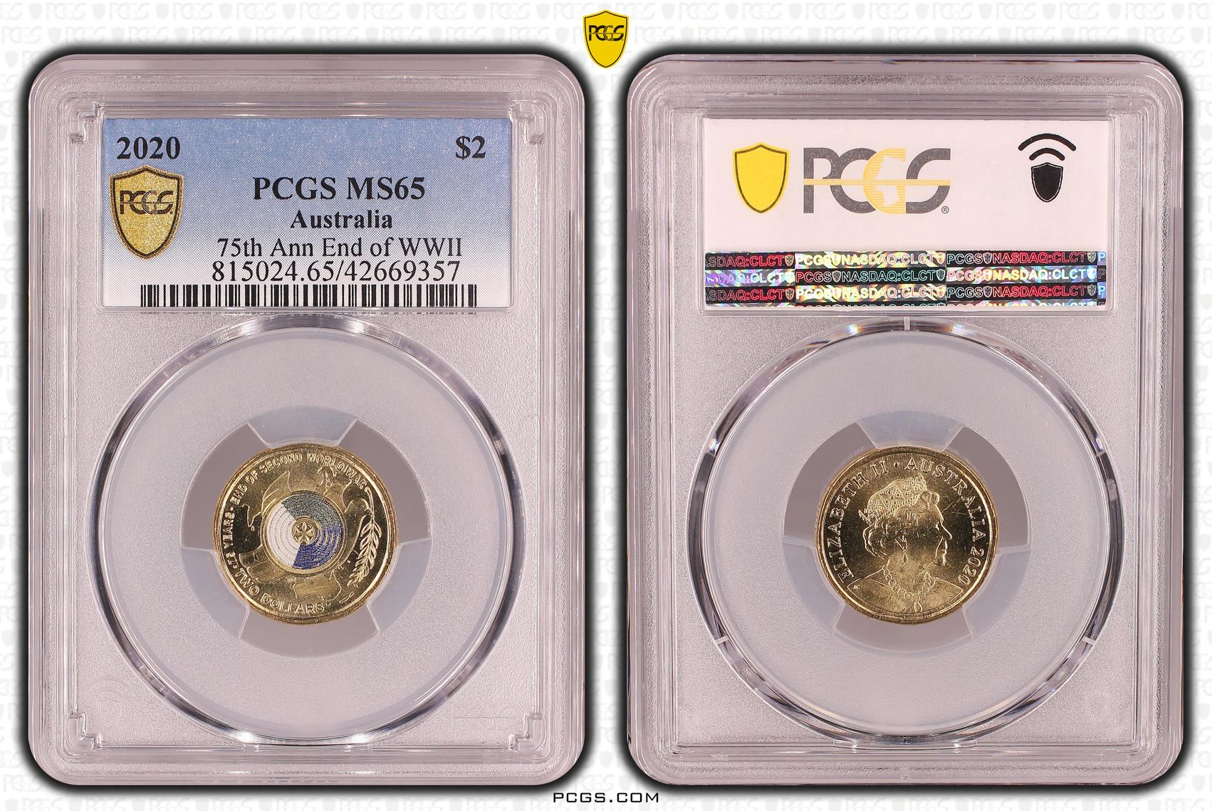 Elizabeth II, 75th Ann End of WWII, Two Dollar, 2020, PCGS MS65