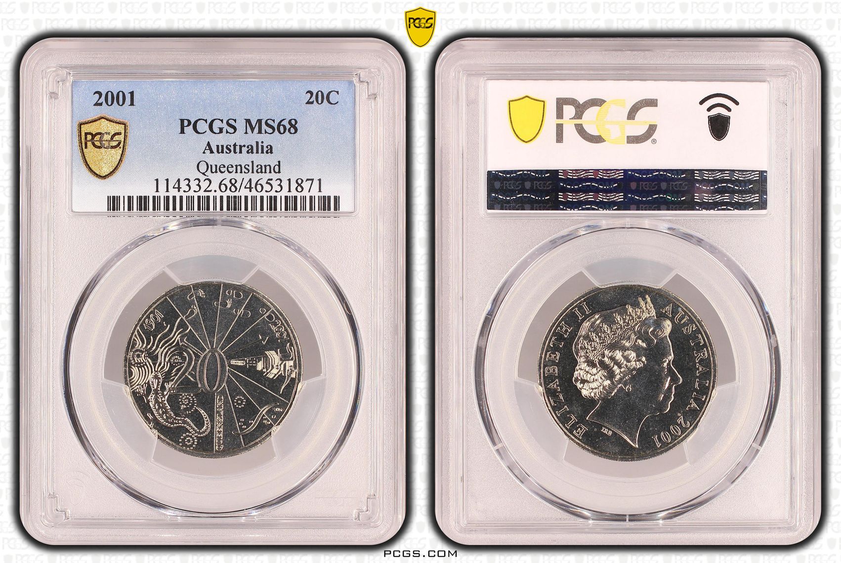 Queensland, Twenty Cent, 2001, PCGS MS 68