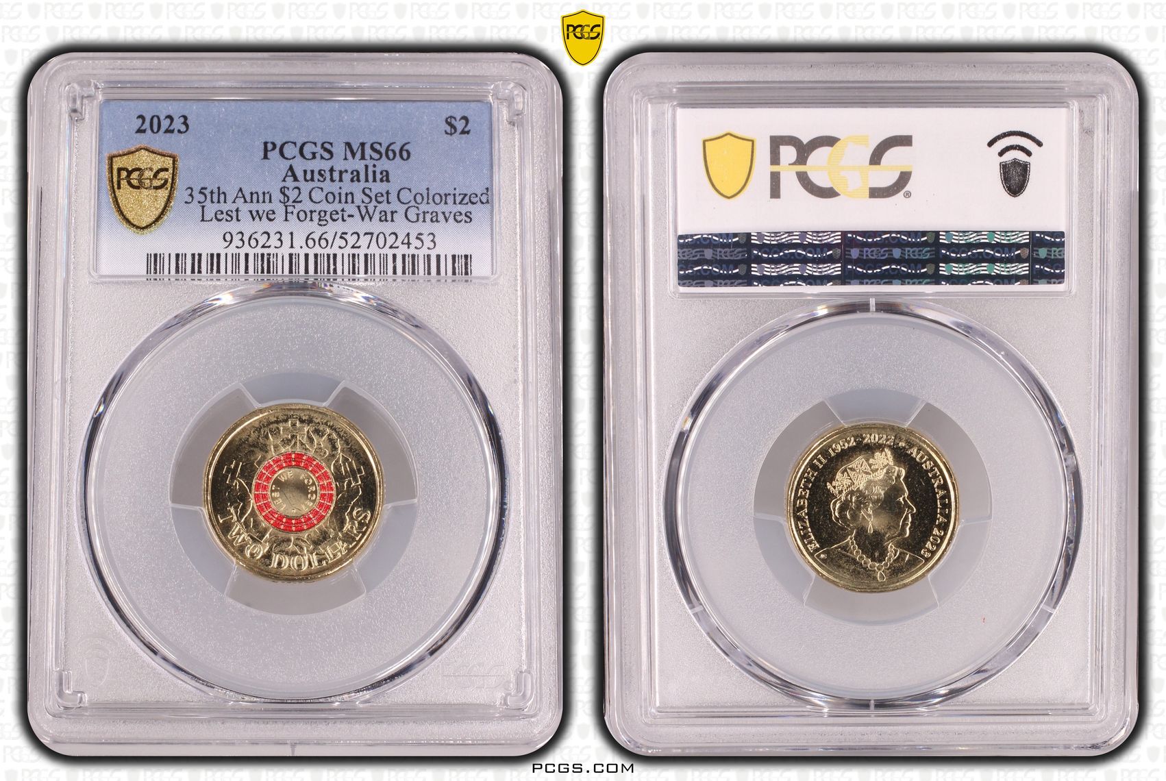 35th Ann $2 Coin Set Colorized Lest we Forget-War Graves, Two Dollar, 2023, PCGS MS66