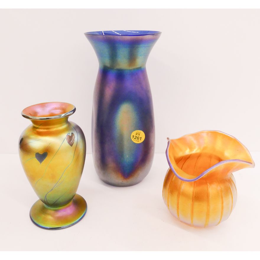 3pc Iridescent Art Glass Vases- 4'' to 8.5''