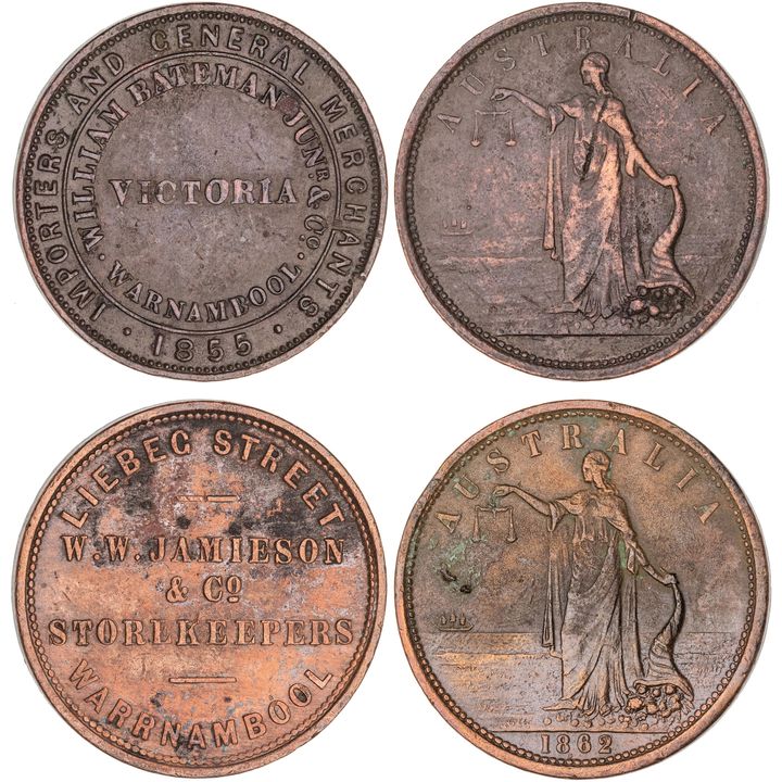 Warnambool, Victoria, William Bateman Jr. & Co, Penny, 1855, gFine