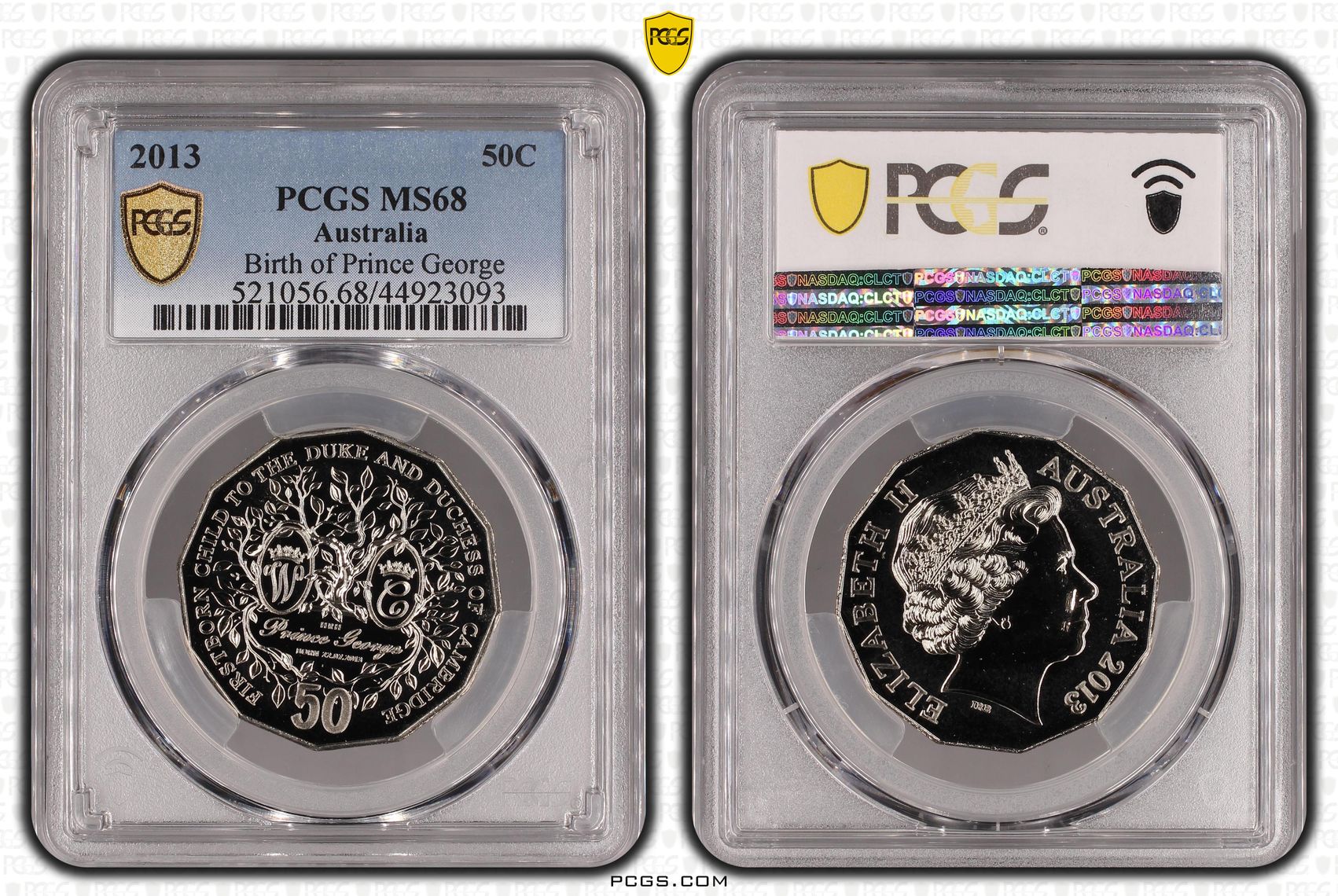 113 · 2013 Australia Fifty Cent, 50c Birth of Prince George PCGS - MS68 -093
