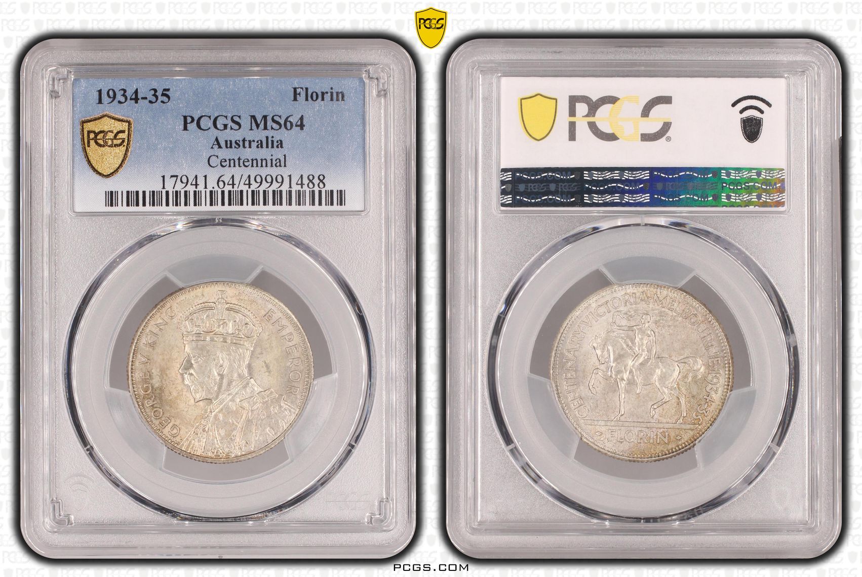 George V, Melbourne Centenary, Florin, 1934-35, PCGS MS64