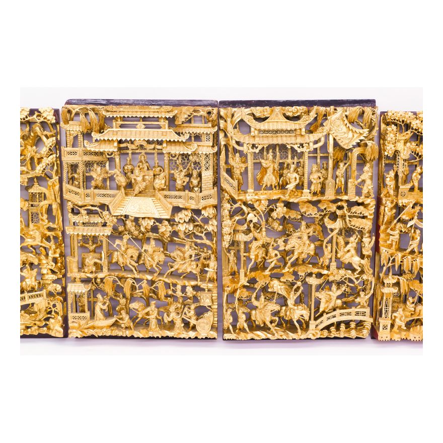 Set 4 Chinese Gilt Carved Temple Panels