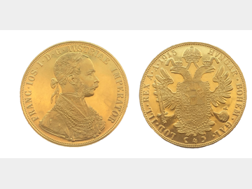 1915 Austrian Hungarian Franz Joseph I Gold 4 Ducat Coin