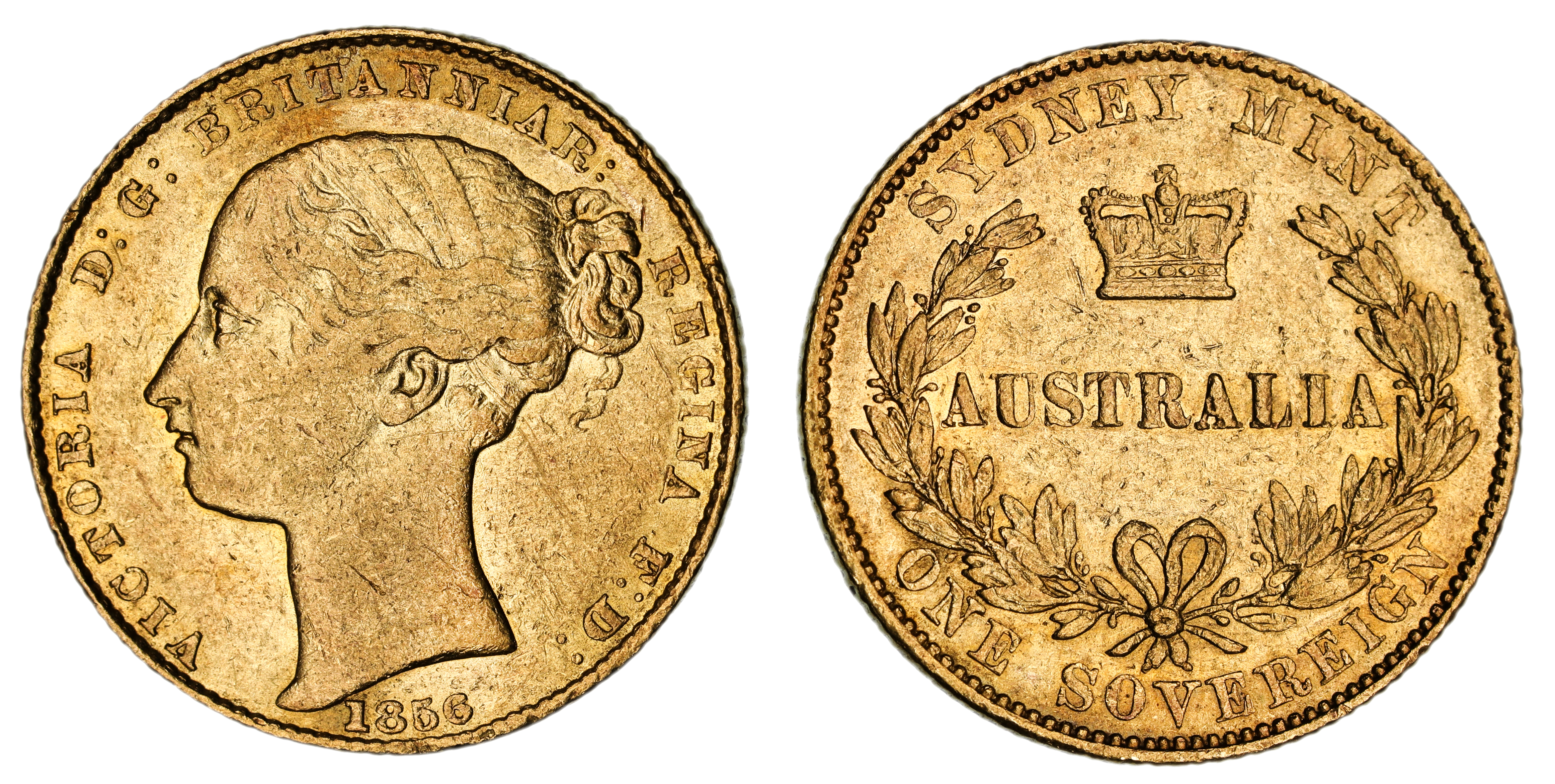 Victoria, Sydney Mint Reverse - Type I, Sovereign, 1856, gFine