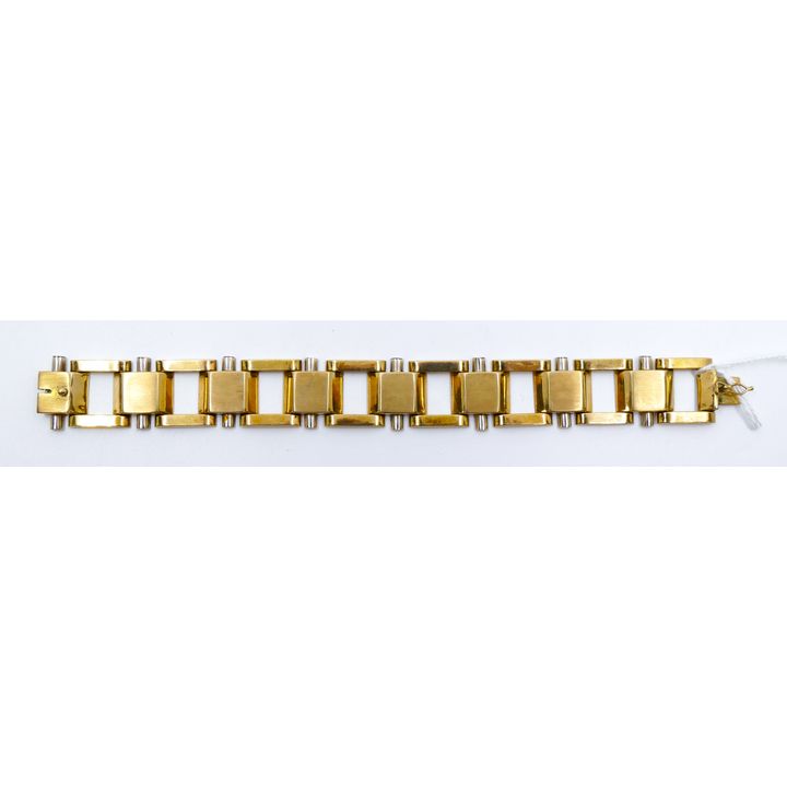 Austrian Art Deco 18k Two-Tone Hollow Link 20mm Bracelet 7.25'