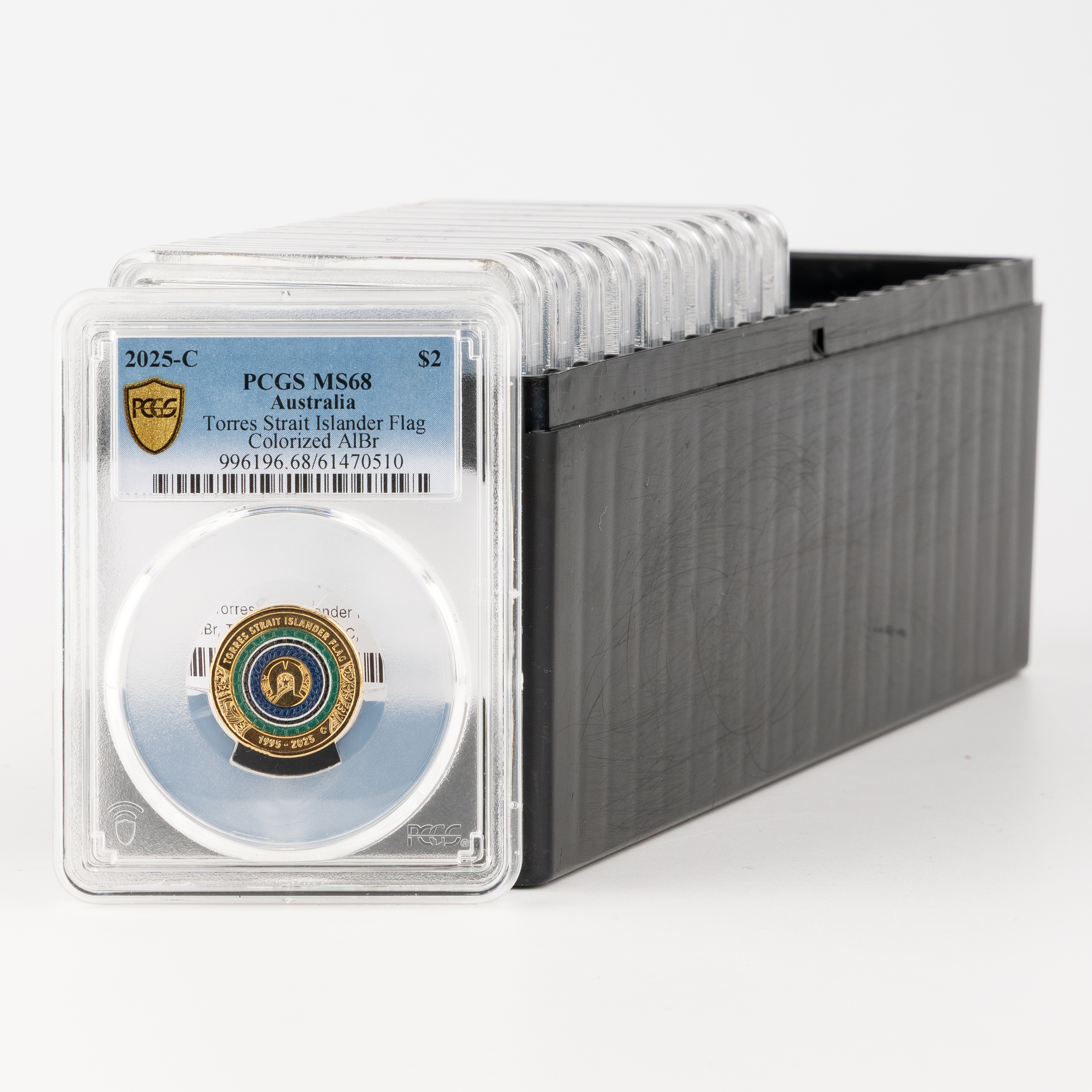 11x Torres Strait Islander Flag Colourised AlBr, Two Dollar, 2025-C, PCGS MS68