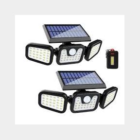 2x Solar Security Flood Light 3 Adjustable Heads With Mini COB LED Keychain - White -bar 9902077740135 -51735/2287 AS B4 (S9)