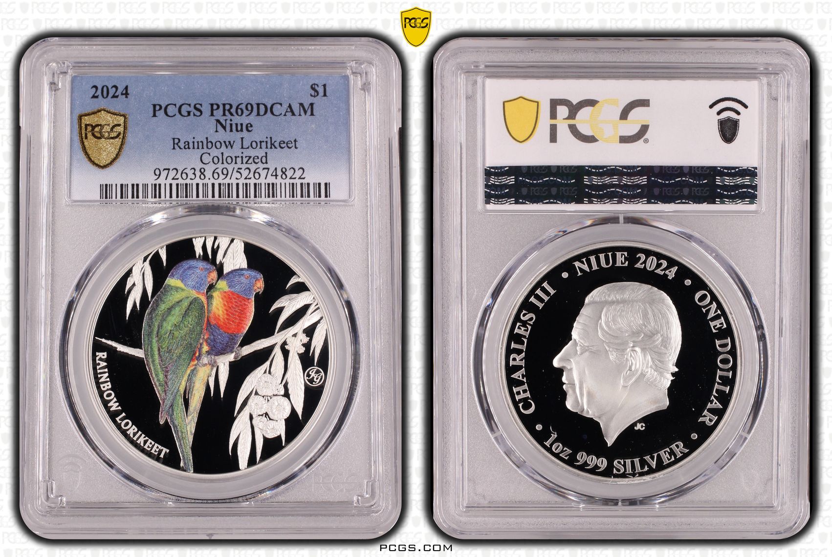 Niue, Rainbow Lorikeet Colourised, One Dollar, 2024, PCGS PR69DCAM