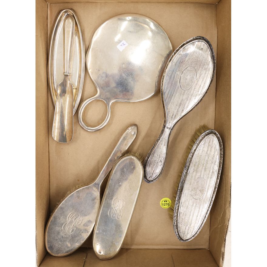 Box 7pc Old Sterling Dresser Set Pieces