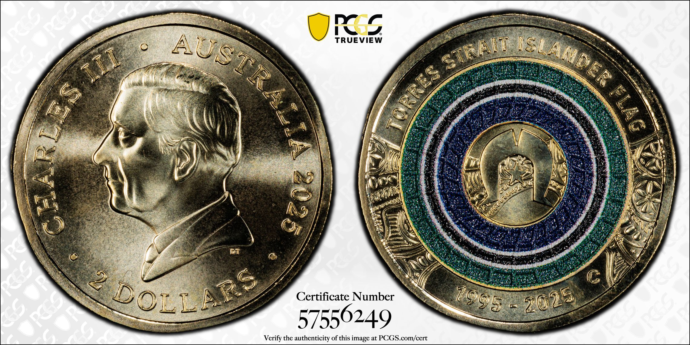 Torres Strait Islander Flag Colourised AlBr, Two Dollar, 2025-C, PCGS MS69