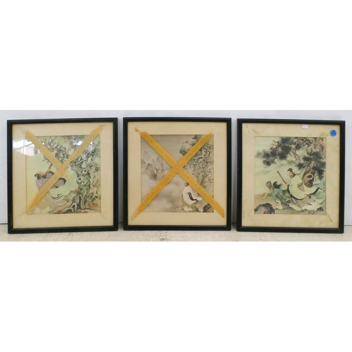 3pc Old Chinese Framed Prints 12''x12''