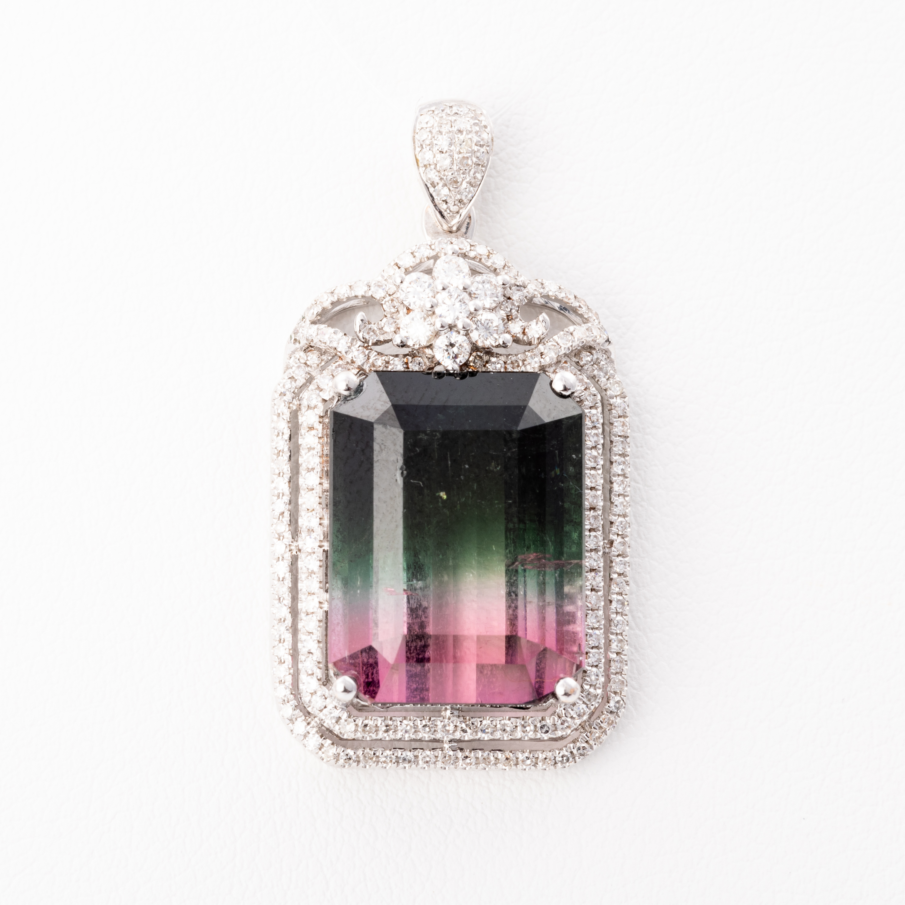 10.6 Carat Watermelon Tourmaline & Diamond Pendant