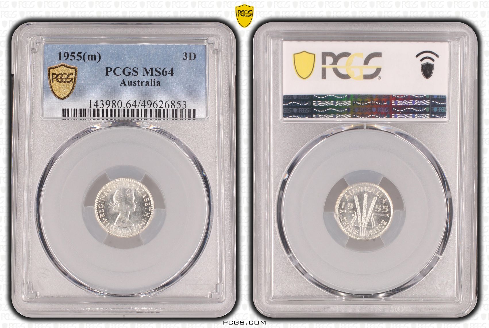 Elizabeth II, Threepence, 1955(m), PCGS MS64